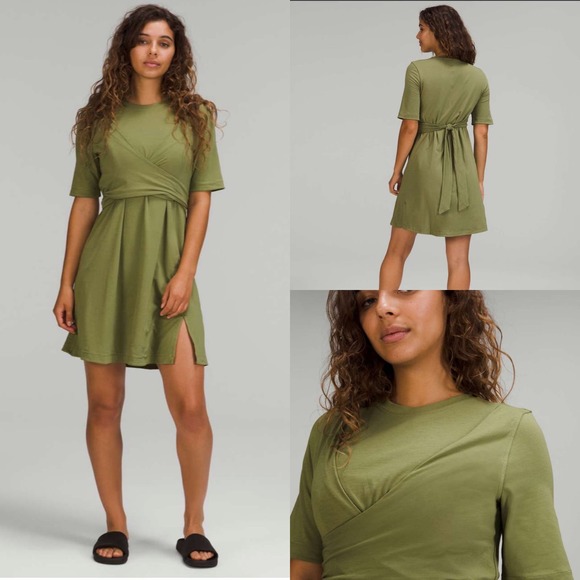 lululemon athletica Dresses & Skirts - Lululemon Cotton Wrap-Front T-Shirt Dress
Bronze Green! EUC